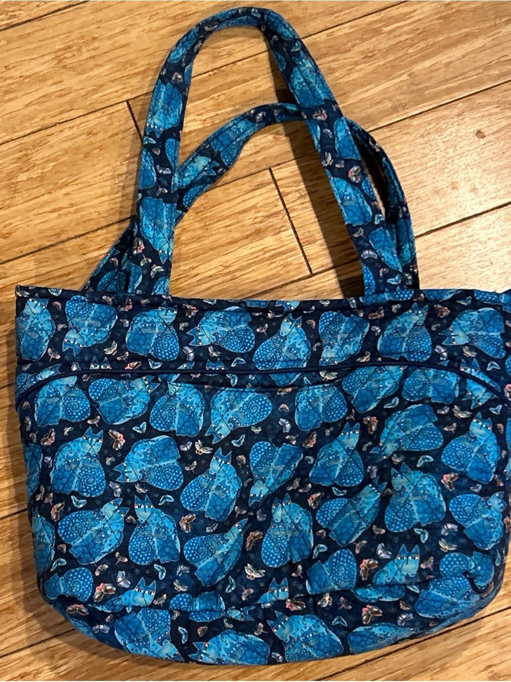 Laurel Burch Blue Indigo Cat Collection Quilted Tote Bag Purse
